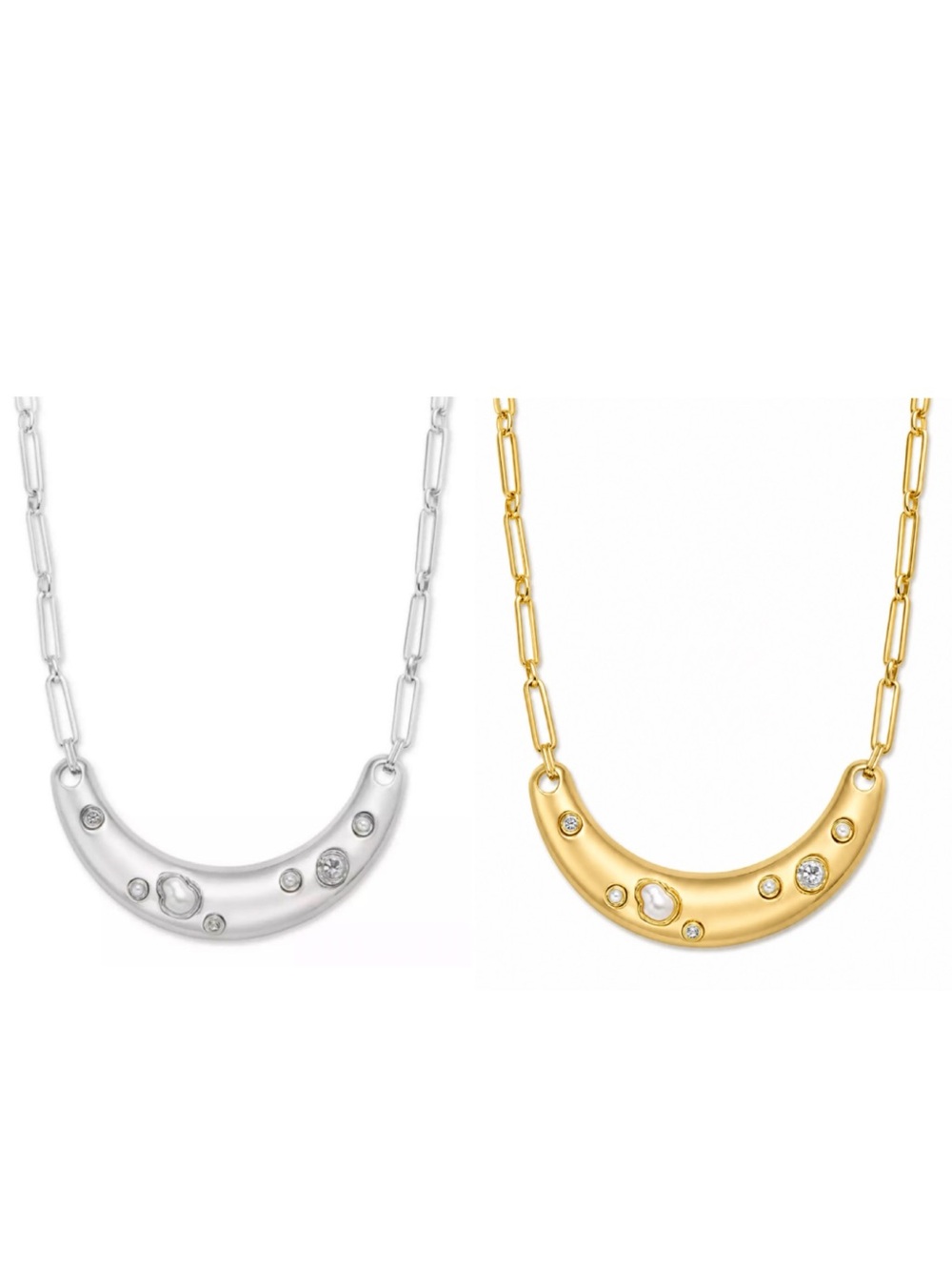 INC Rhodium-Plated Crystal & Imitation Pearl Curved Bar Statement Necklace